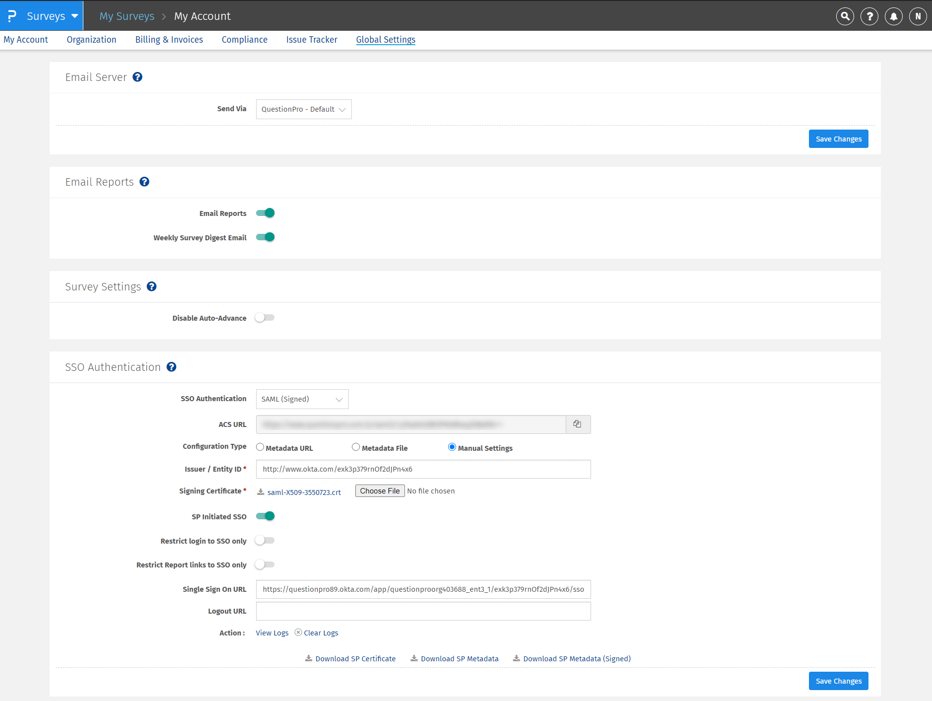 Okta- Survey Authentication SAML SSO | QuestionPro Help Document