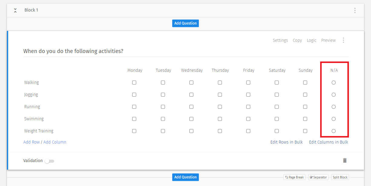 N/A - Not Applicable option for Matrix questions - How to ...