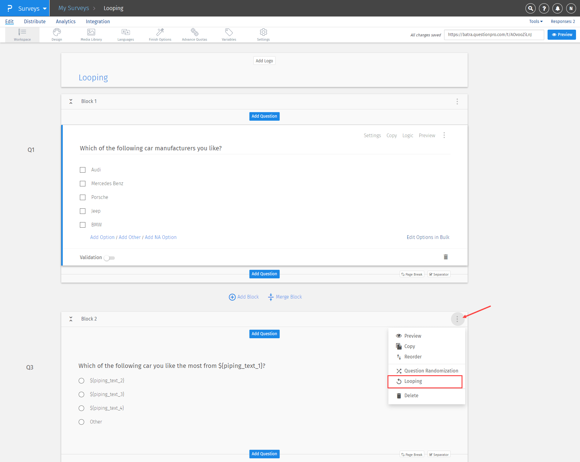 Block Looping Questionpro Help Document