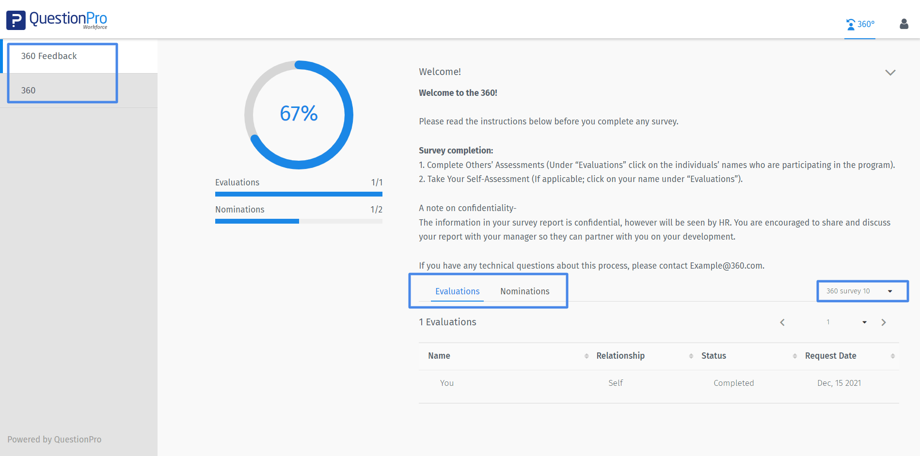 Workforce 360 Respondent's Portal QuestionPro Help Document