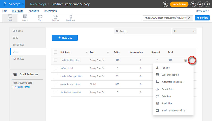 Create and manage email list | QuestionPro Help Document