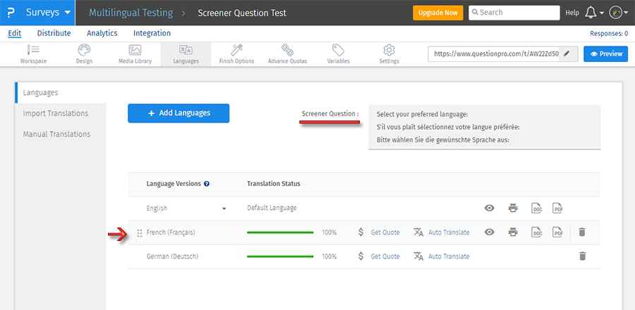 Create Multilingual Surveys | QuestionPro Help Document