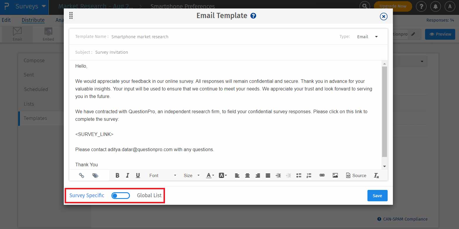 Creating email invitation template | QuestionPro Help Document