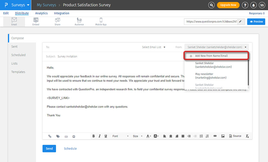 Email invitation settings QuestionPro Help Document
