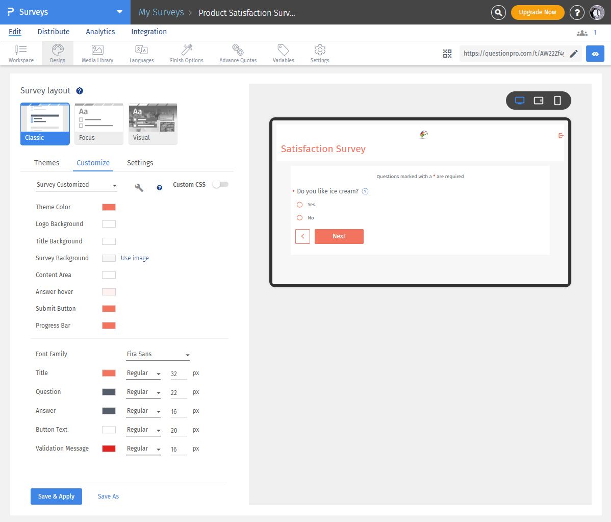 Custom Themes | QuestionPro Help Document