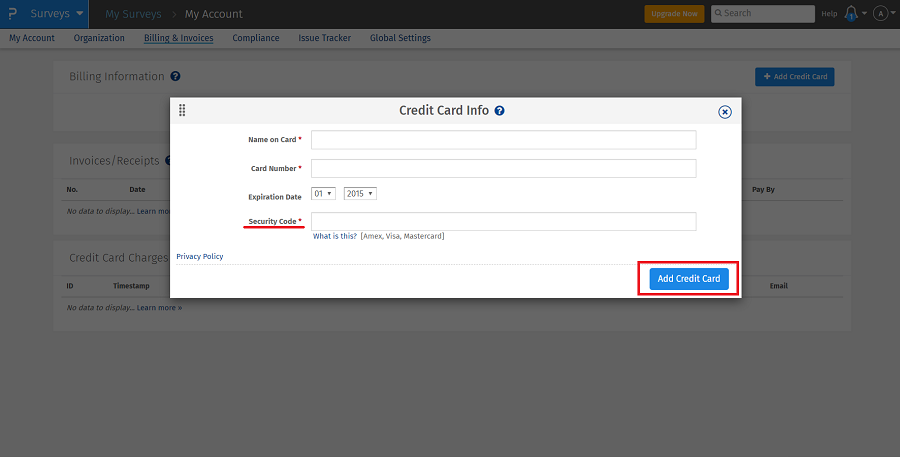 Credit Card Security Code Questionpro Help Document