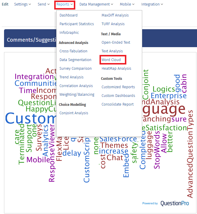 Tag Cloud und PowerPoint Export | QuestionPro Wissensbasis