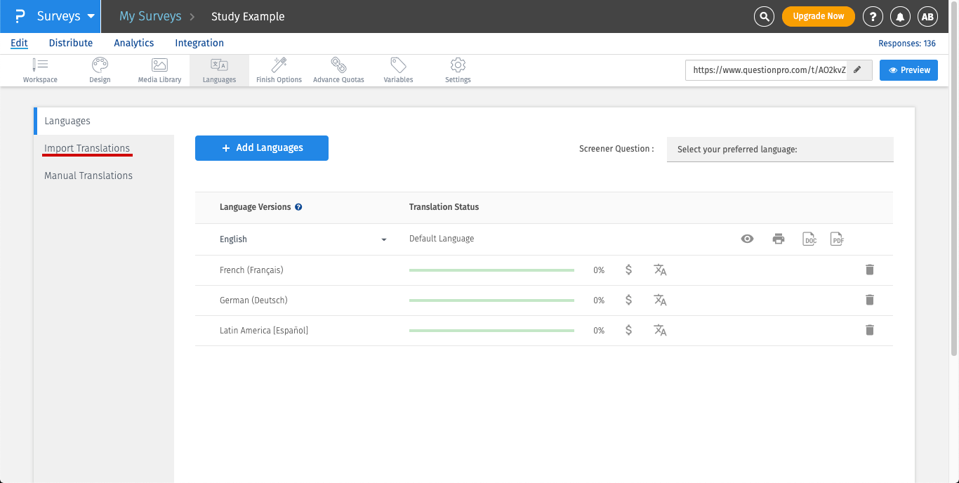 Importing language translations