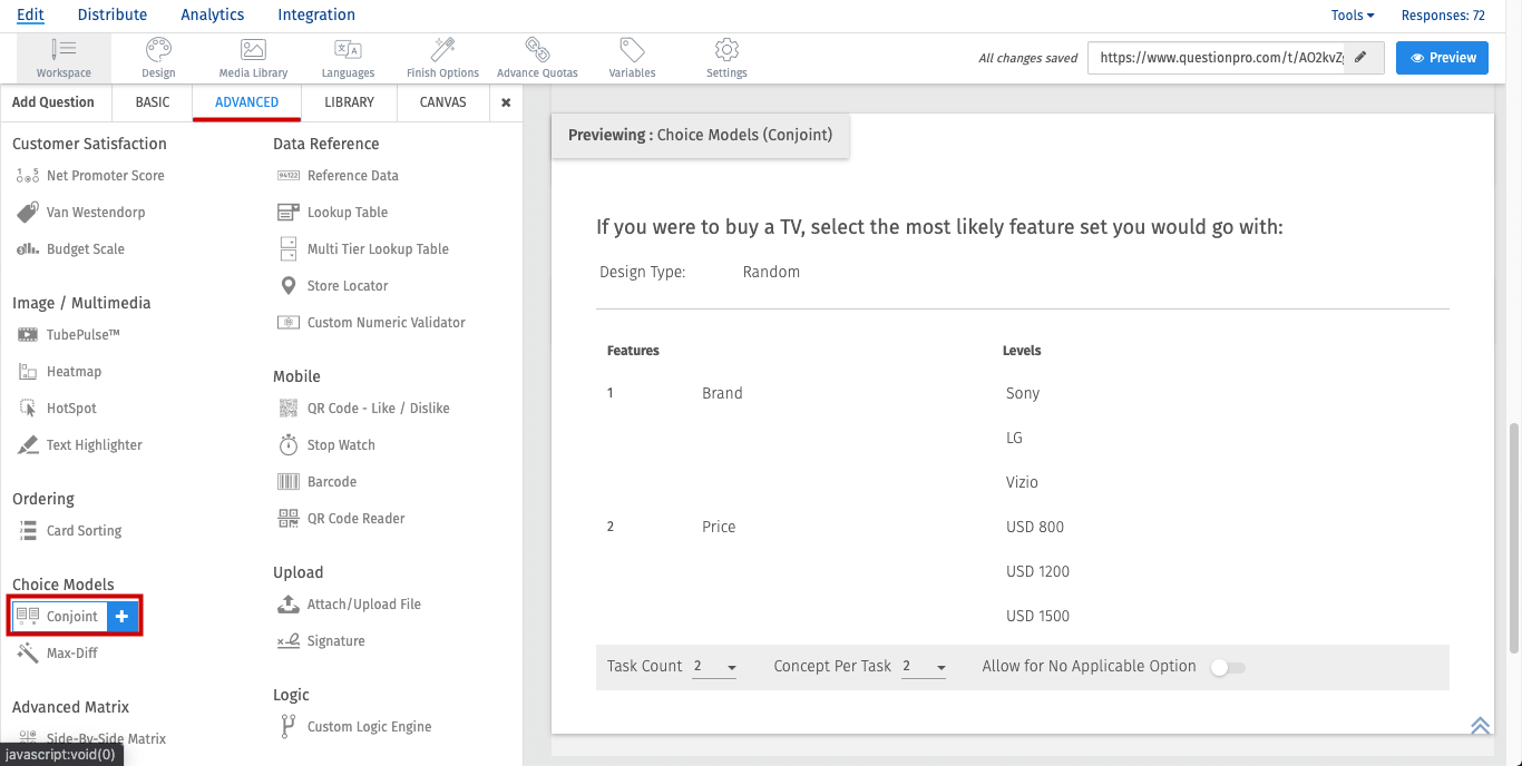 Conjoint Analysis – Brand Premium | QuestionPro Help Document