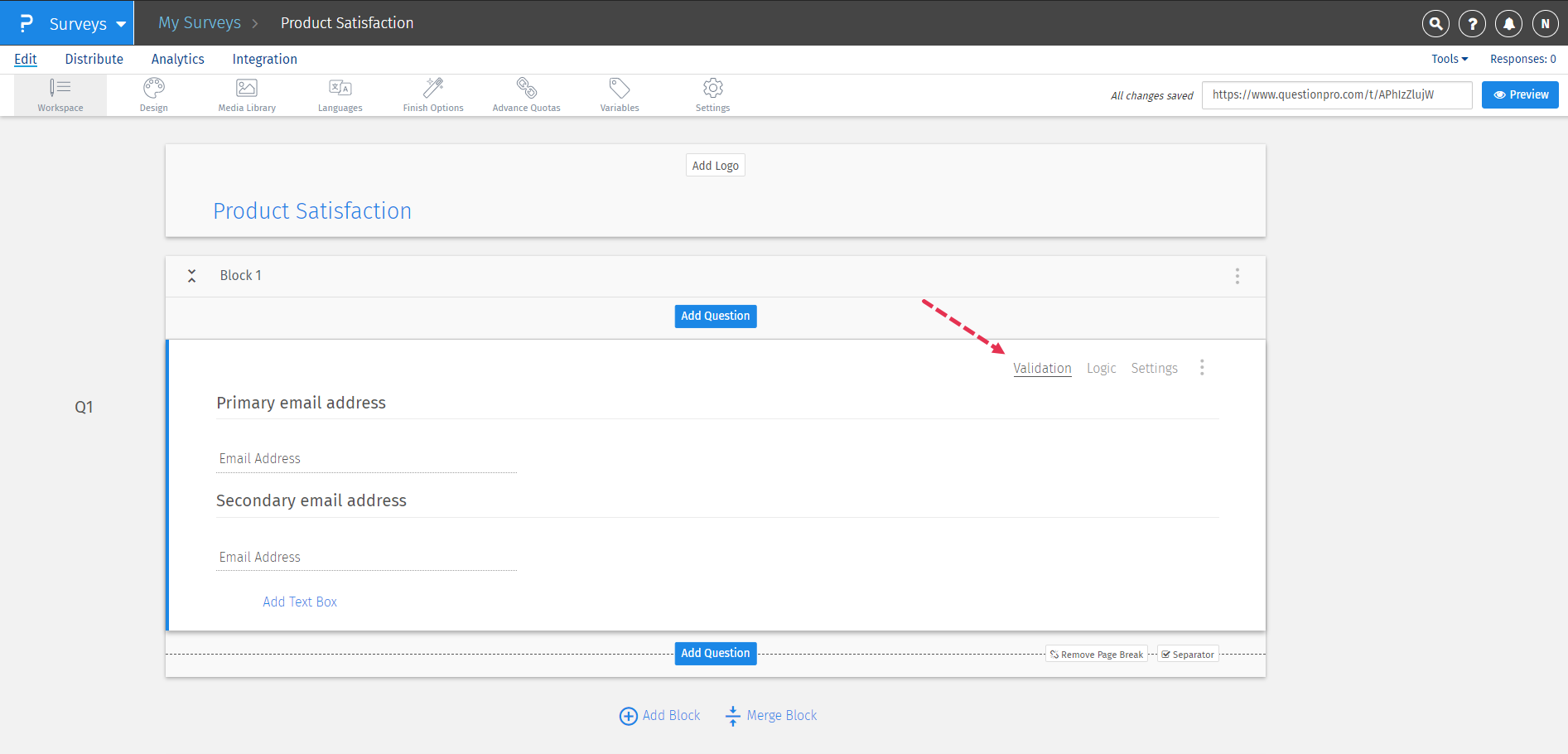 Text question- Email address | QuestionPro Help Document