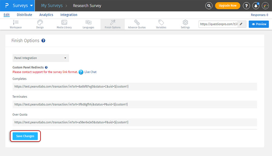 Custom panel - redirect links | QuestionPro Help Document