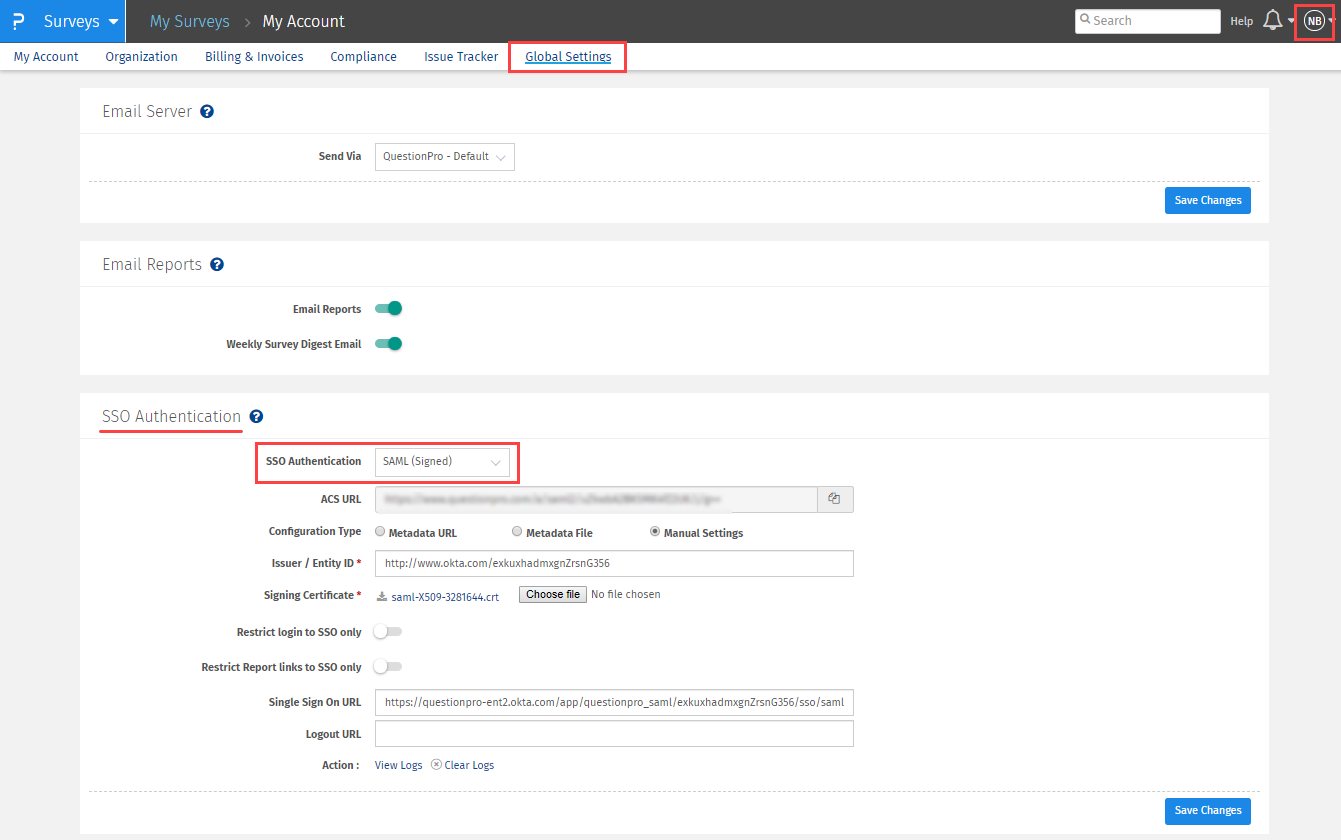 Configuring SSO and IdP in Flex