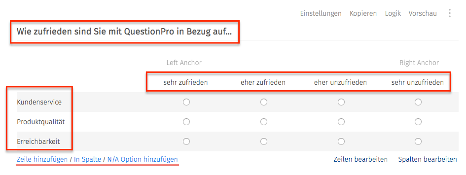 Matrix Tabellen Questionpro Wissensbasis