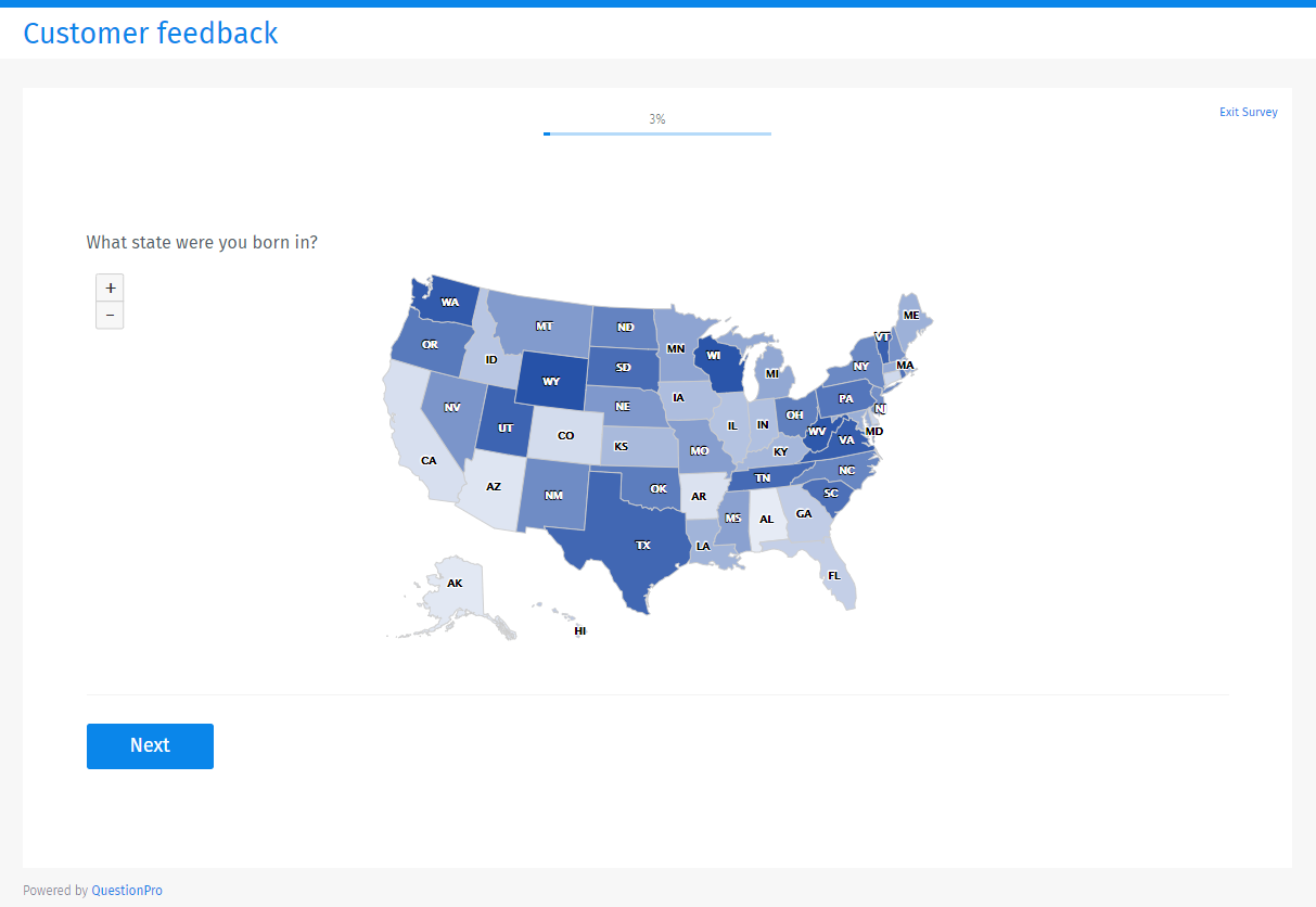 Survey question with map | Maps survey question type | QuestionPro