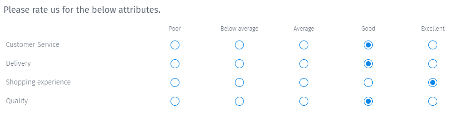 Survey Questions - Matrix Table