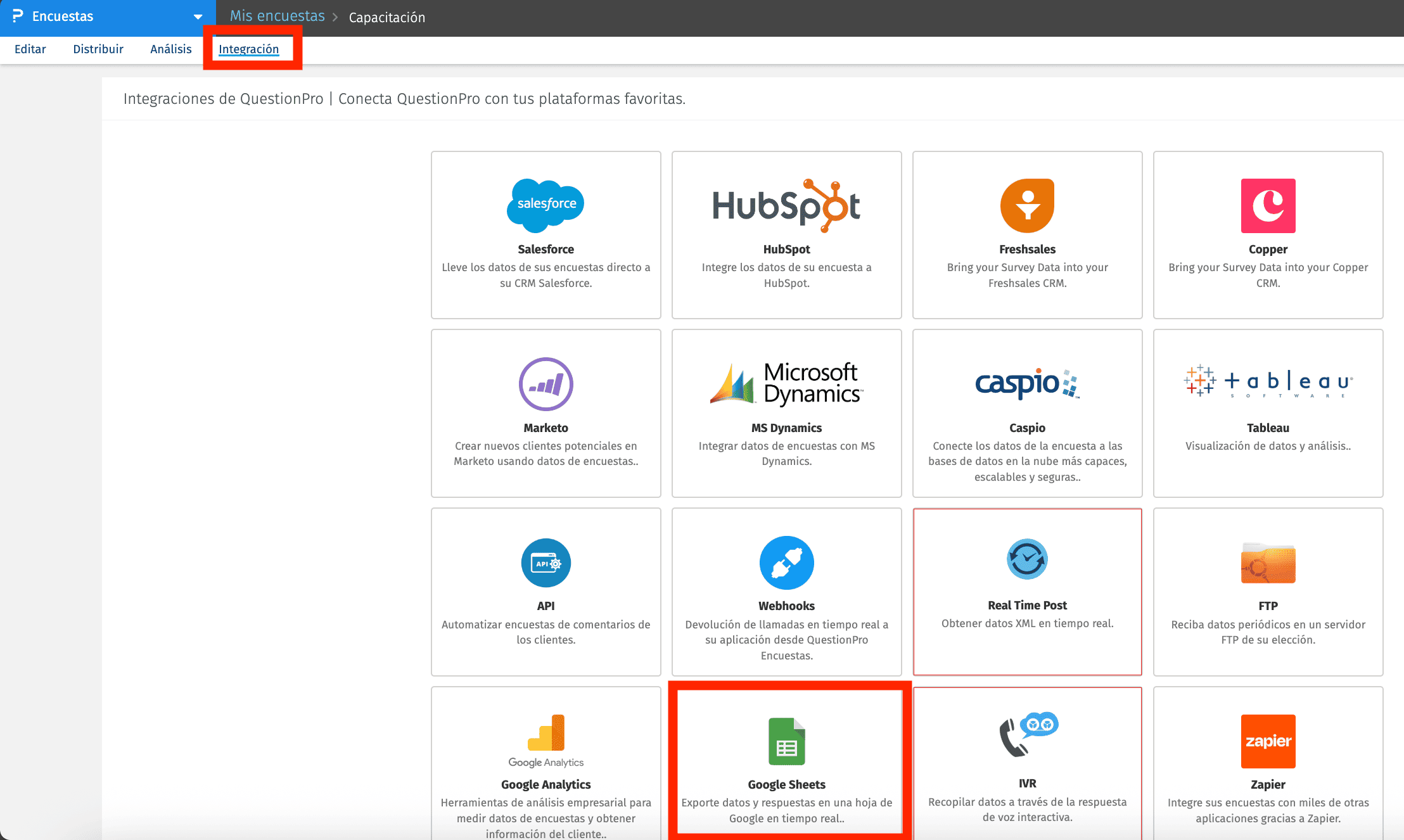 Integración de Google Sheets con encuestas