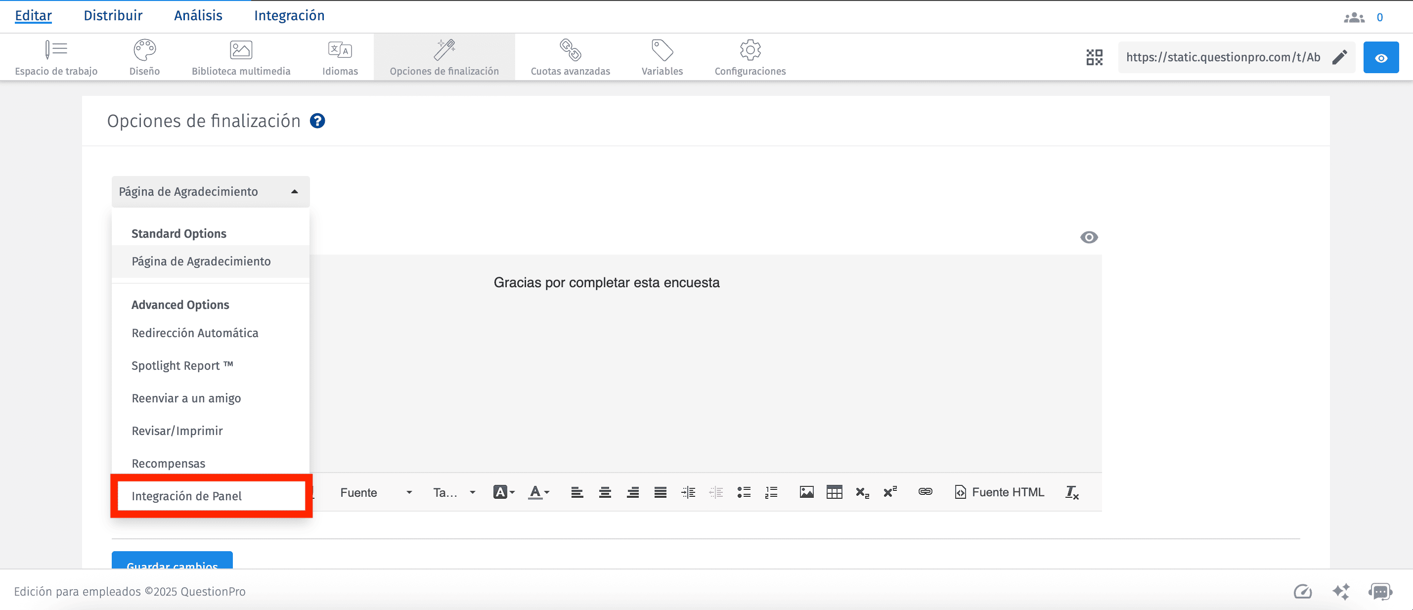 Integración de panel de encuestas en línea