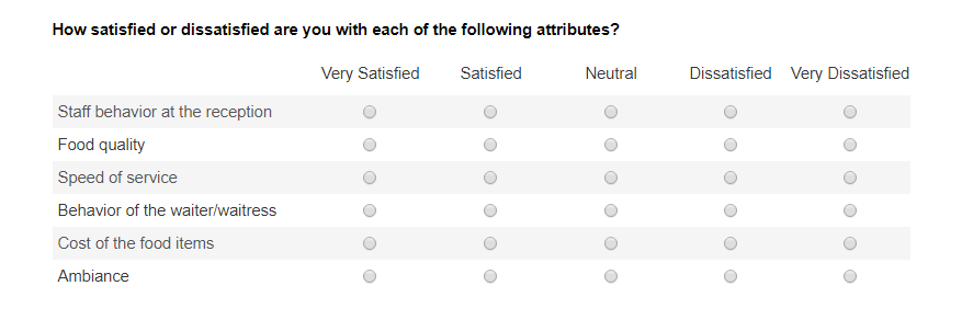 Single-select Matrix Question | Single-select Matrix Question Survey ...