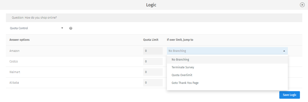 quota control of survey responses