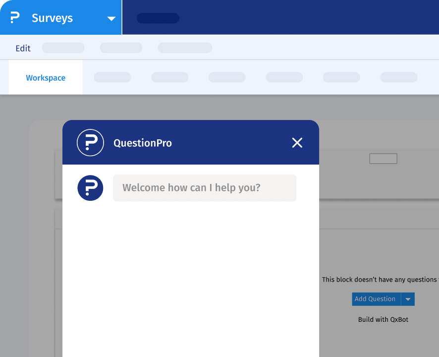 In-product support chat window open over the survey editor